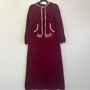 Vintage 70s It’s A Charm Velour Hot Stuff 3/4 Zip‎ Hoodie Pocket Dress Sz M EVC